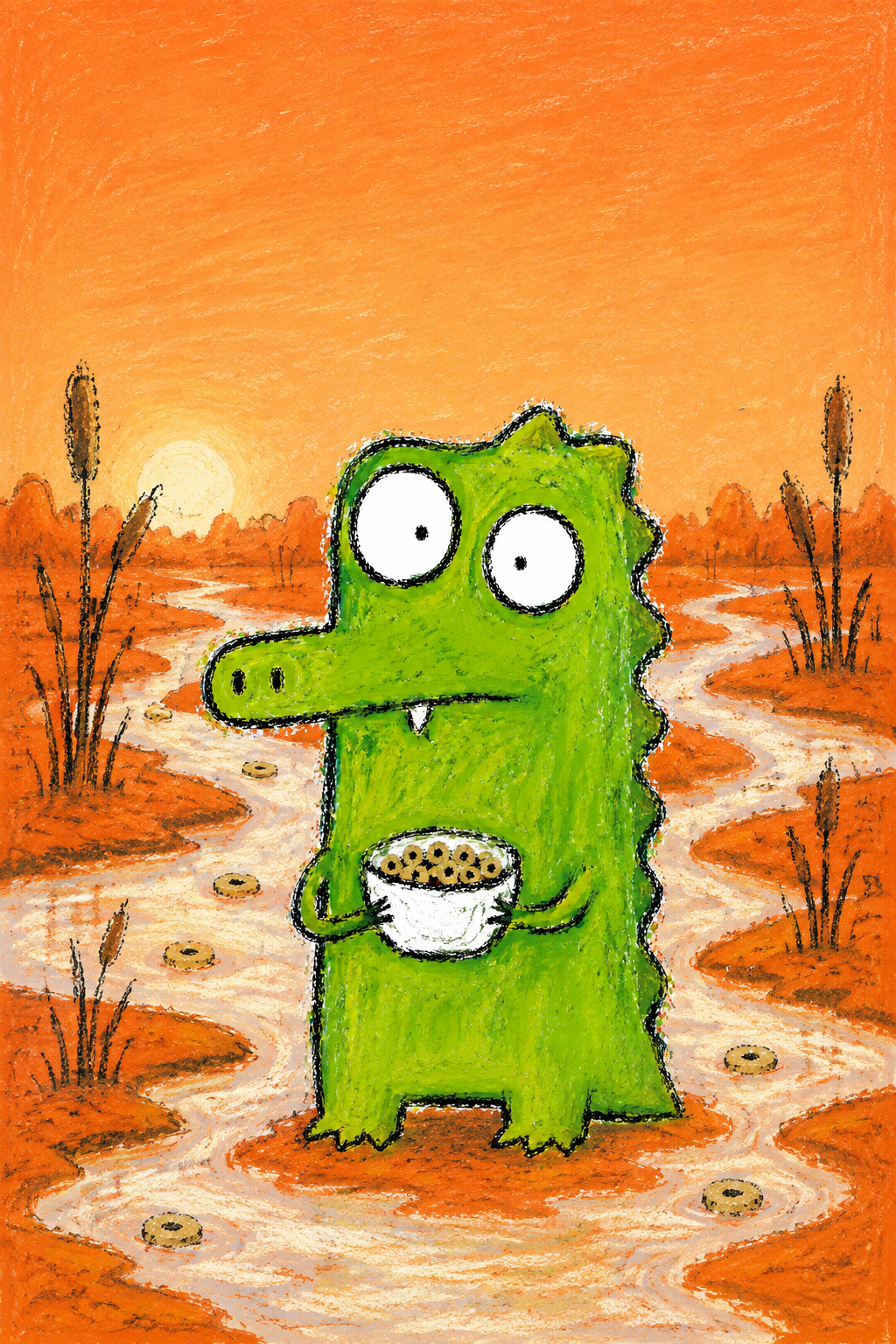 CROUNCH standing in his orange cereal swamp